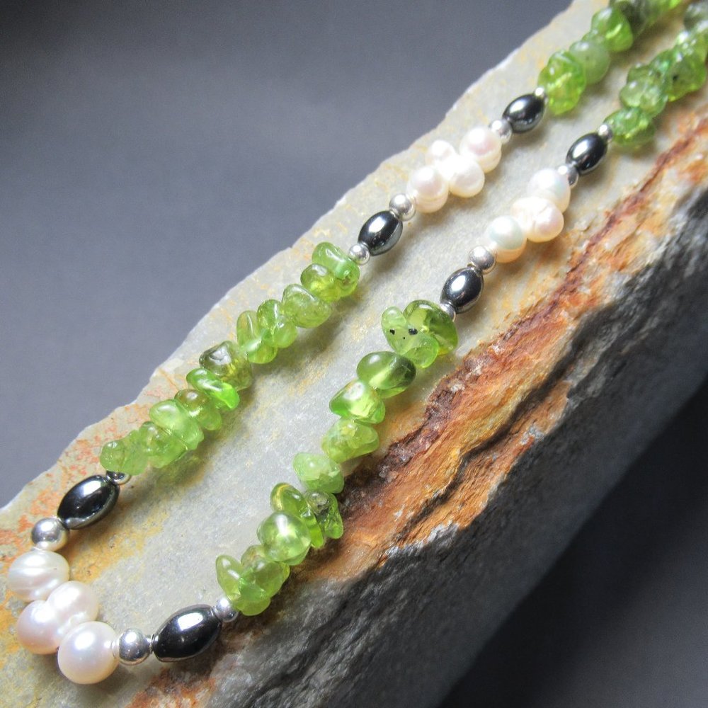 Peridot Pearl Necklace on Sterling Silver Chain